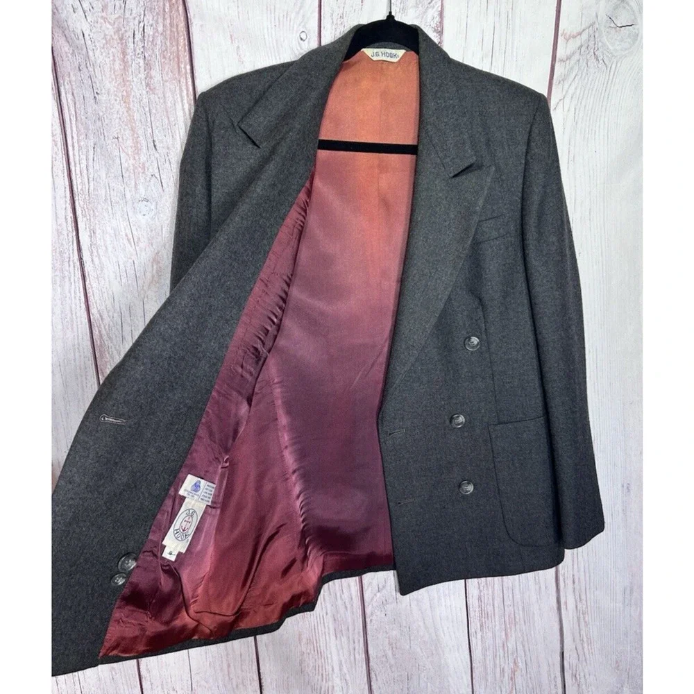 JG Hook Women’s Vintage Blazer Charcoal Red 100% Wool Size 8